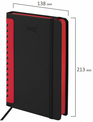 Ежедневник датированный 2023 А5 138x213 мм BRAUBERG "Original", под кожу, черный/красный, 114123
