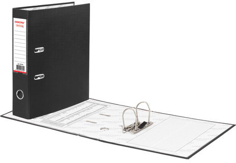 Папка-регистратор ОФИСМАГ с арочным механизмом, покрытие из ПВХ, 75 мм, черная, 225748
