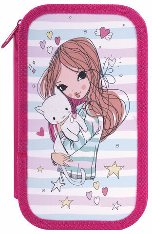 Пенал ЮНЛАНДИЯ, 2 отделения, ламинированный картон, блестки, 19х11 см, "Girl", 270887