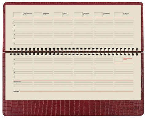 Планинг настольный недатированный (305х140 мм) BRAUBERG "Alligator", кожзам, 60 л., бордовый, 126194