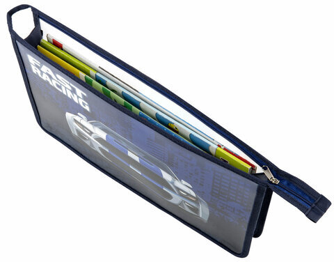 Папка для тетрадей ЮНЛАНДИЯ А4, 1 отделение, пластик, на молнии, "Speedy car", 271080