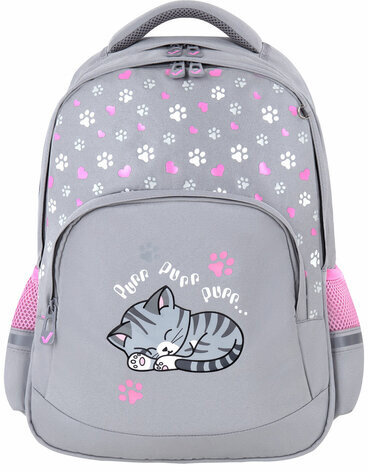 Рюкзак BRAUBERG SOFT, 2 отделения, 3 кармана, "Sleepy cat", СВЕТЯЩИЙСЯ, 40х31х15 см, 272035