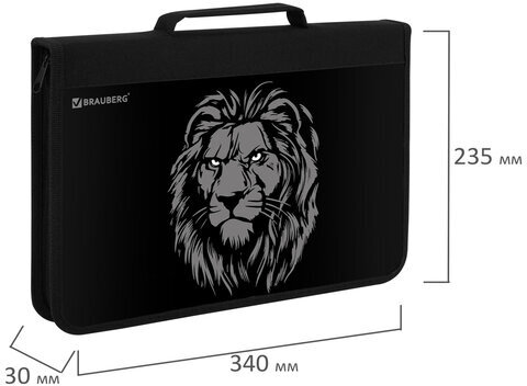 Папка на молнии BRAUBERG А4 с ручкой, с органайзером, 1 отделение, "Savage lion", 272218