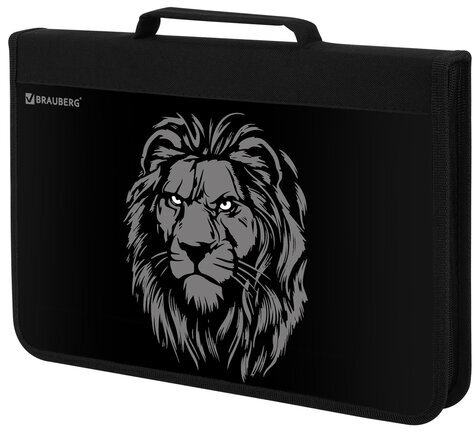 Папка на молнии BRAUBERG А4 с ручкой, с органайзером, 1 отделение, "Savage lion", 272218