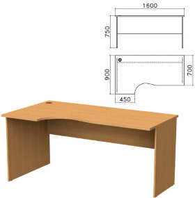 Стол письменный эргономичный &quot;Монолит&quot;, 1600х900х750 мм, левый, цвет бук бавария, СМ7.1