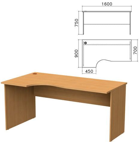 Стол письменный эргономичный "Монолит", 1600х900х750 мм, левый, цвет бук бавария, СМ7.1