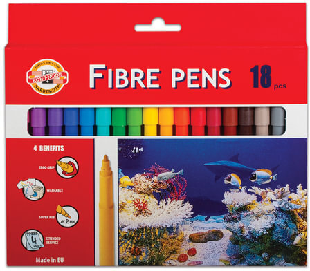 Фломастеры KOH-I-NOOR "Рыбки", 18 цветов, смываемые, трехгранные, картонная упаковка, европодвес, 771002AH05KS