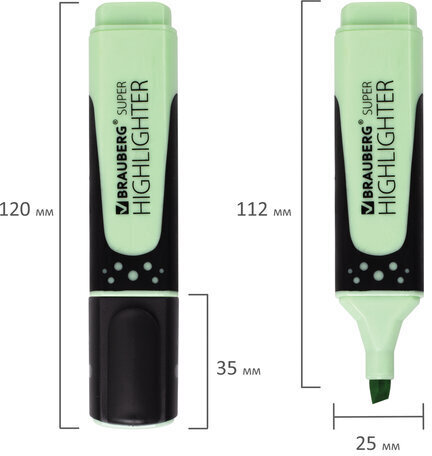 Текстовыделитель BRAUBERG "SUPER PASTEL", МЯТА, прорезиненный корпус, линия 1-5 мм, 151748
