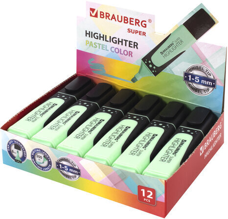 Текстовыделитель BRAUBERG "SUPER PASTEL", МЯТА, прорезиненный корпус, линия 1-5 мм, 151748