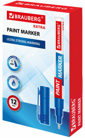 Маркер-краска лаковый EXTRA (paint marker) 1 мм, СИНИЙ, УСИЛЕННАЯ НИТРО-ОСНОВА, BRAUBERG, 151961