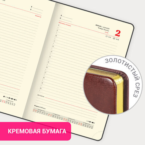 Ежедневник датированный 2025, А5, 138x213 мм, BRAUBERG "Cayman", под кожу, черный/коричневый, 115770