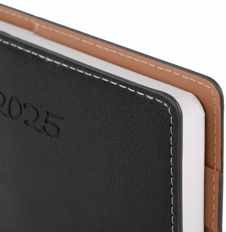 Ежедневник датированный 2025, А5, 143х218 мм, BRAUBERG "Journal", под кожу, застежка, органайзер, черный, 115882