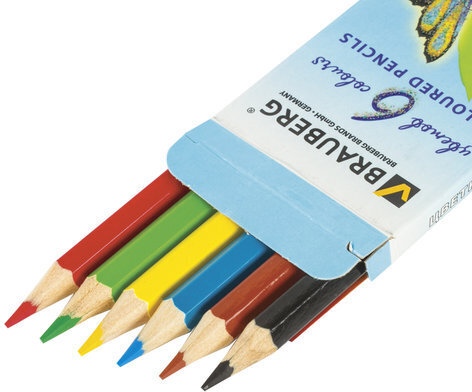 Карандаши цветные BRAUBERG "Wonderful butterfly", 6 цветов, заточенные, картонная упаковка с блестками, 180522