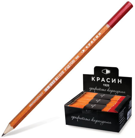 Карандаш чернографитный КРАСИН, 1 шт., "РедТоп", 4В, корпус тонированный, заточенный, 01GW4B4201H