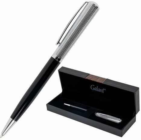 Ручка подарочная шариковая GALANT "Hector", корпус черный/серебро, детали серебро, узел 0,7 мм, линия письма 0,5 мм, синяя, 144173