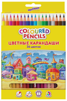 Карандаши цветные ЮНЛАНДИЯ &quot;ДОМИКИ&quot;, 36 цветов, классические, грифель мягкий 3 мм, 181839