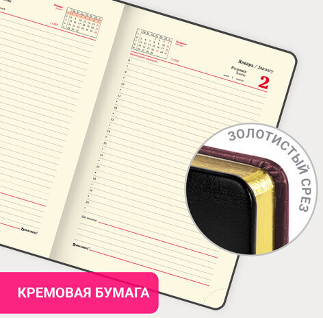 Ежедневник датированный 2024 А5 138x213 мм BRAUBERG "Cayman", под кожу, коричневый/черный, 114834