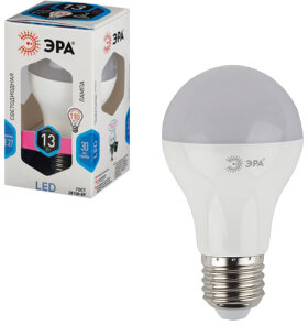 Лампа светодиодная ЭРА, 13 (110) Вт, цоколь E27, грушевидная, холодный белый свет, 30000 ч., LED smdA65-13W-840-E27