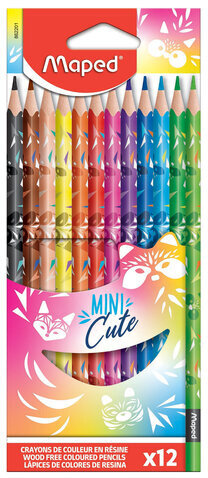 Карандаши цветные MAPED "Mini Cute", набор 12 цветов, пластиковый декорированный корпус, 862201