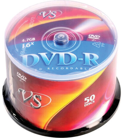 Диски DVD-R VS, 4,7 Гб, 16x, Cake Box (упаковка на шпиле), КОМПЛЕКТ 50 шт., VSDVDRCB5001