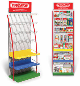 Стойка для размещения товара напольная ПИФАГОР, 2050x600x500 мм, 25 крючков, 3 полки, металл, 504878