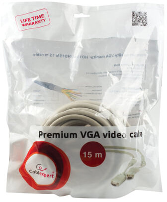 Кабель VGA, 15 м, GEMBIRD, М-M, тройной экран, для передачи аналогового видео, CC-PPVGA-15M-B