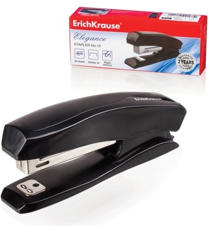Степлер №10 ERICH KRAUSE "Elegance", до 20 листов, с антистеплером, черный, 2167