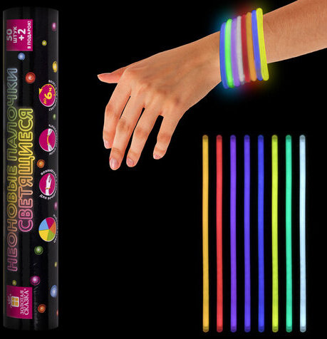 Светящиеся (неоновые) палочки-браслеты, набор 50 шт. + 2 в ПОДАРОК! в тубе, ЗОЛОТАЯ СКАЗКА, 662597