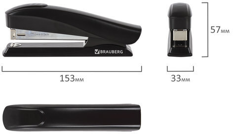 Степлер №24/6, 26/6 BRAUBERG "ST-100", до 20 листов, черный, 224345