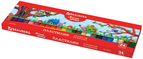 Пластилин классический BRAUBERG "МАГИЯ ЦВЕТА", 24 цвета, 500 г, ВЫСШЕЕ КАЧЕСТВО, картонная упаковка, 103351