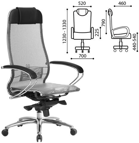 Кресло офисное МЕТТА "SAMURAI" S-1.04, сверхпрочная ткань-сетка, серое