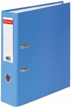 Папка-регистратор BRAUBERG с покрытием из ПВХ, 80 мм, с уголком, голубая (удвоенный срок службы), 227197