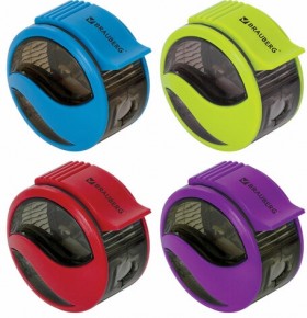 Точилка BRAUBERG "Rewind", с контейнером, пластиковая, корпус ассорти, 228468