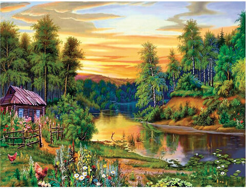Картина стразами (алмазная мозаика) 40х50 см, ОСТРОВ СОКРОВИЩ "Домик в лесу", без подрамника, 662417