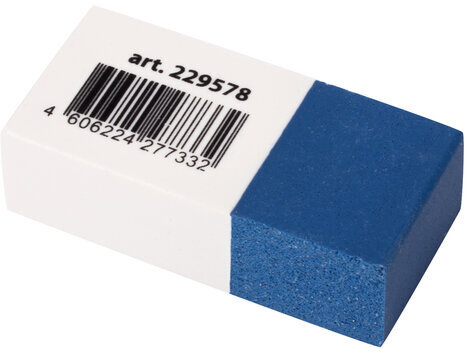Ластик BRAUBERG "PENCIL & INK", 39х18х12 мм, для ручки и карандаша, бело-синий, 229578