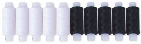 Набор швейных ниток, 10 штук (5 белых и 5 черных) по 150 м, прочные, 45 ЛЛ, ОСТРОВ СОКРОВИЩ, 662790