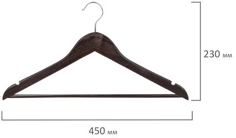 Вешалки-плечики, размер 48-50, КОМПЛЕКТ 5 шт., дерево, перекладина, цвет шоколад, BRABIX "Стандарт", 601162