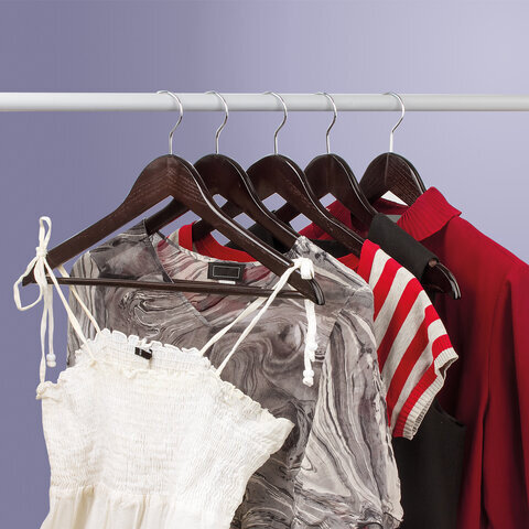 Вешалки-плечики, размер 48-50, КОМПЛЕКТ 5 шт., дерево, перекладина, цвет шоколад, BRABIX "Стандарт", 601162