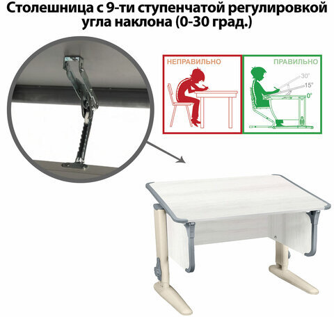 Стол-парта регулируемый "ДЭМИ" СУТ.43, 1000х550х530-815 мм, бежевый каркас, пластик серый, рамух белый (КОМПЛЕКТ)