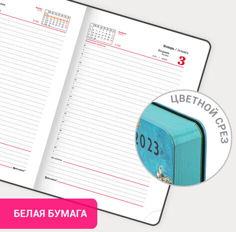 Ежедневник датированный 2023 А5 138x213 мм BRAUBERG "Vista", под кожу, гибкий, "Цветущий миндаль", 114124