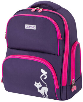 Рюкзак BRAUBERG CLASSIC, легкий каркас, премиум материал, Graceful cat, фиолетовый, 37х32х21 см, 270087