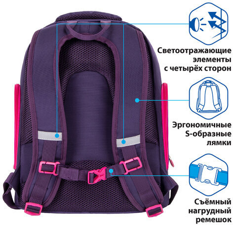 Рюкзак BRAUBERG CLASSIC, легкий каркас, премиум материал, Graceful cat, фиолетовый, 37х32х21 см, 270087