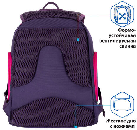 Рюкзак BRAUBERG CLASSIC, легкий каркас, премиум материал, Graceful cat, фиолетовый, 37х32х21 см, 270087