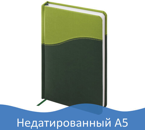 Ежедневник недатированный А5 138х213 мм BRAUBERG "Bond" под кожу, 160 л., зеленый/салатовый, 126219