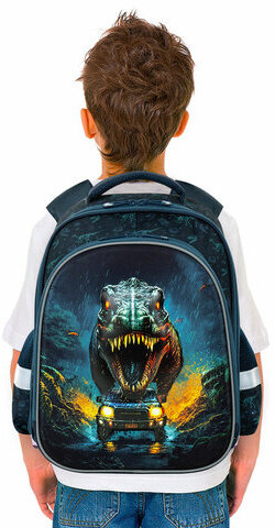 Ранец BRAUBERG KIDS STANDARD, 2 отделения, "Dino chase", 3D панель, 36х28х14 см, 272036