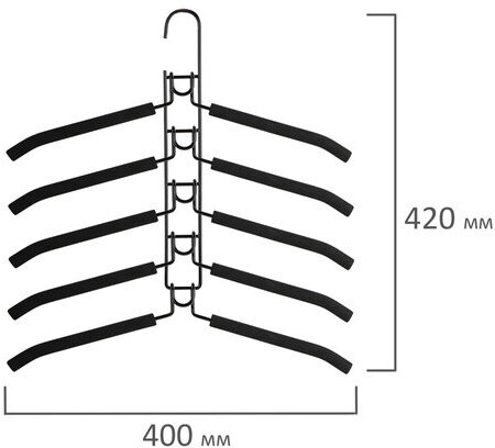 Вешалка-плечики трансформер, 5 плечиков, металл с покрытием, черные, BRABIX, 607474