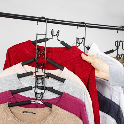 Вешалка-плечики трансформер, 5 плечиков, металл с покрытием, черные, BRABIX, 607474