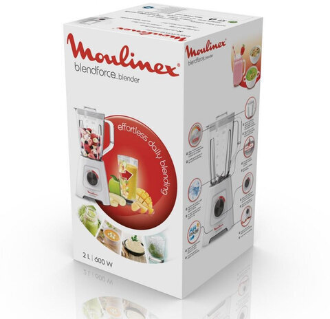 Блендер стационарный MOULINEX LM420110, 600 Вт, 2 скорости, чаша 2 л, пластик, белый, 7211003001