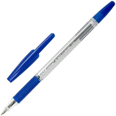 Ручка шариковая с грипом ERICH KRAUSE "R-301 Grip", СИНЯЯ, корпус прозрачный, узел 1 мм, линия письма 0,5 мм, 39527