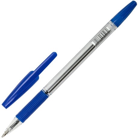 Ручка шариковая с грипом ERICH KRAUSE "R-301 Grip", СИНЯЯ, корпус прозрачный, узел 1 мм, линия письма 0,5 мм, 39527